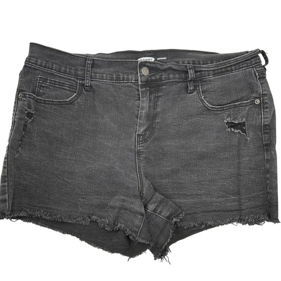 Old Navy Pants - Old Navy Boyfriend Black Jean Distressed Denim Shorts Raw Hem 14 Grunge Festival